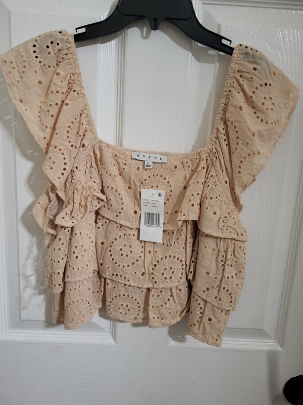 HYFVE JUNIOR WOMEN’S TIERD RUFFLE KNIT SLEEVE Blouse LARGE Shirt 