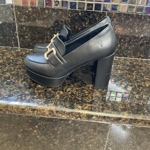 Schwarze Horsebit Schuhe Designer inspiriert Plateau Halbschuhe 7 - Bild 5 von 8