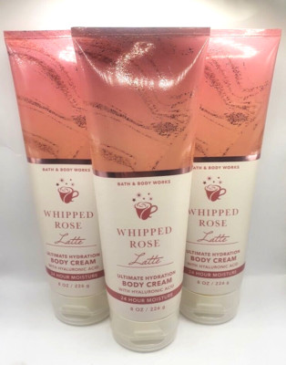 BATH AND BODY WORKS WHIPPED ROSE LATTE BODY CREAM 8 FL OZ EACH (3)