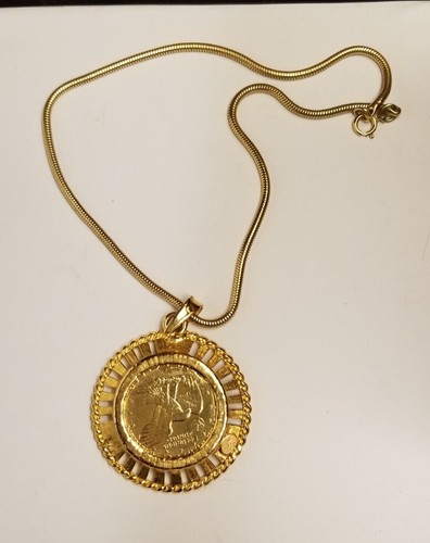 VINTAGE PAULINE RADER GOLD TONE NECKLACE SIGNED PENDANT