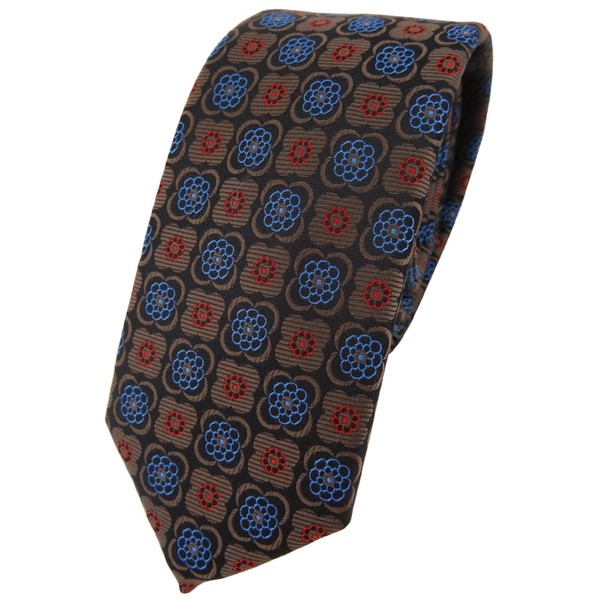 Schmale Tigertie Krawatte In Braun Rot Schwarz Blau Gemustert - Schlips-image