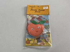 Vintage Florida Orange Zipper Purse Girl Anthropomorphic Face Fruit Souvenir