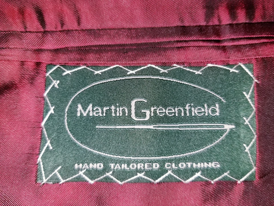 Traje Chaqueta Martin Greenfield Azul Marino Rojo Forro 2 piezas 40S Pantalones W34 X 26 Foto 3 de 4