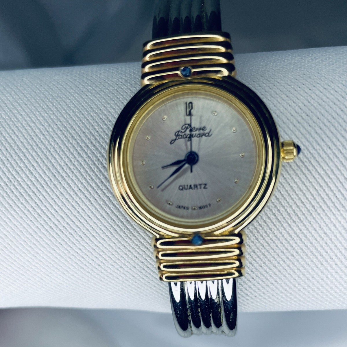 Pierre Jacquard Watch Women Silver Gold Tone Bracelet Band 