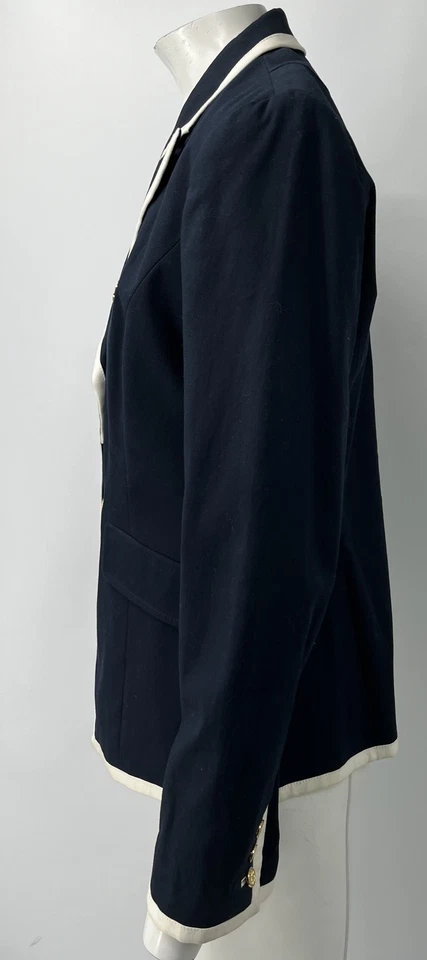 Chaqueta Blazer Tory Burch Azul Marino Doble Pecho Botones Dorados con Borde Blanco talla 14 Foto 3 de 4
