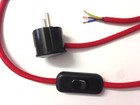 Textile Cable Connecting Cable 3x0, 75 Supply Line Plug Switch Red 3 Piece Â 3M