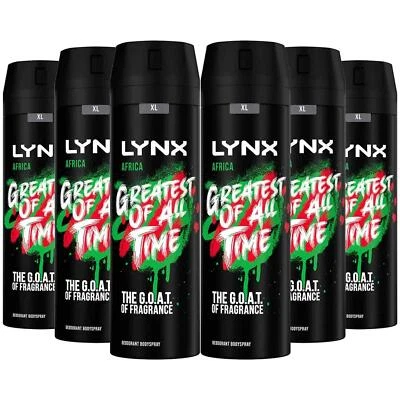 Lynx Africa Body Spray XL Deodorant Deo Aerosol Fresh Scent48Hour Pack 6 x 200ml