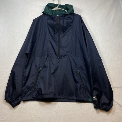 Helly Hansen 1/2 Zip Jacket Size Medium Unisex Nylon Rain Wind Coat Hood Blue