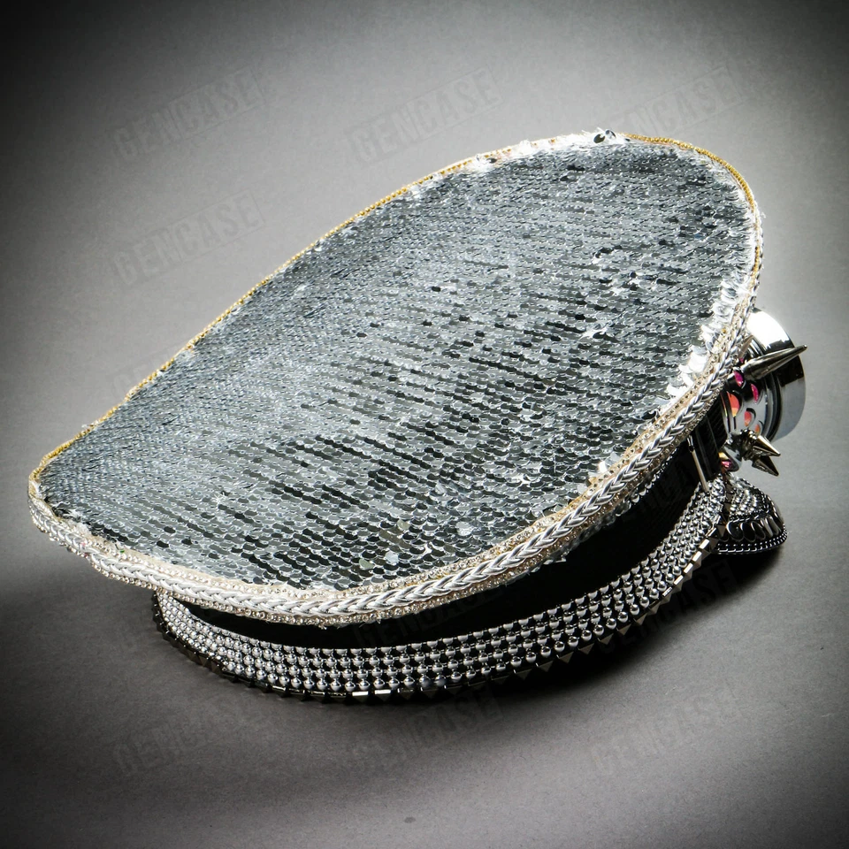 银色亮片蒸汽朋克燃烧人船长帽子带尖刺护目镜万圣节帽子 — 第 4/4 张图片