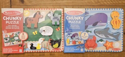 Melissa And Doug 8pc.Chunky Puzzle Farm And 7pc. Ocean Puzzle Lot Of 2