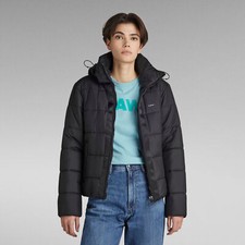 Nwt G-star Raw Women's Meefic Hooded Padded Puffer Short Jacket In Dark Black *s