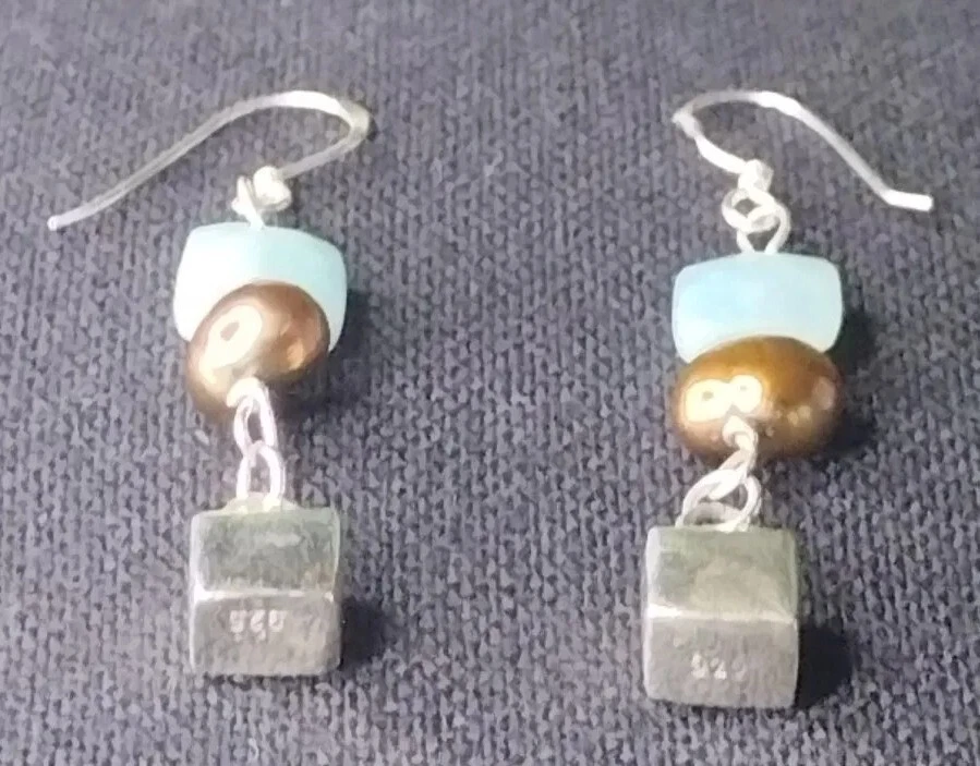 Hermosos aretes tipo argolla colgantes vintage de plata de ley 925 de jadeíta azul, cobre Foto 2 de 2