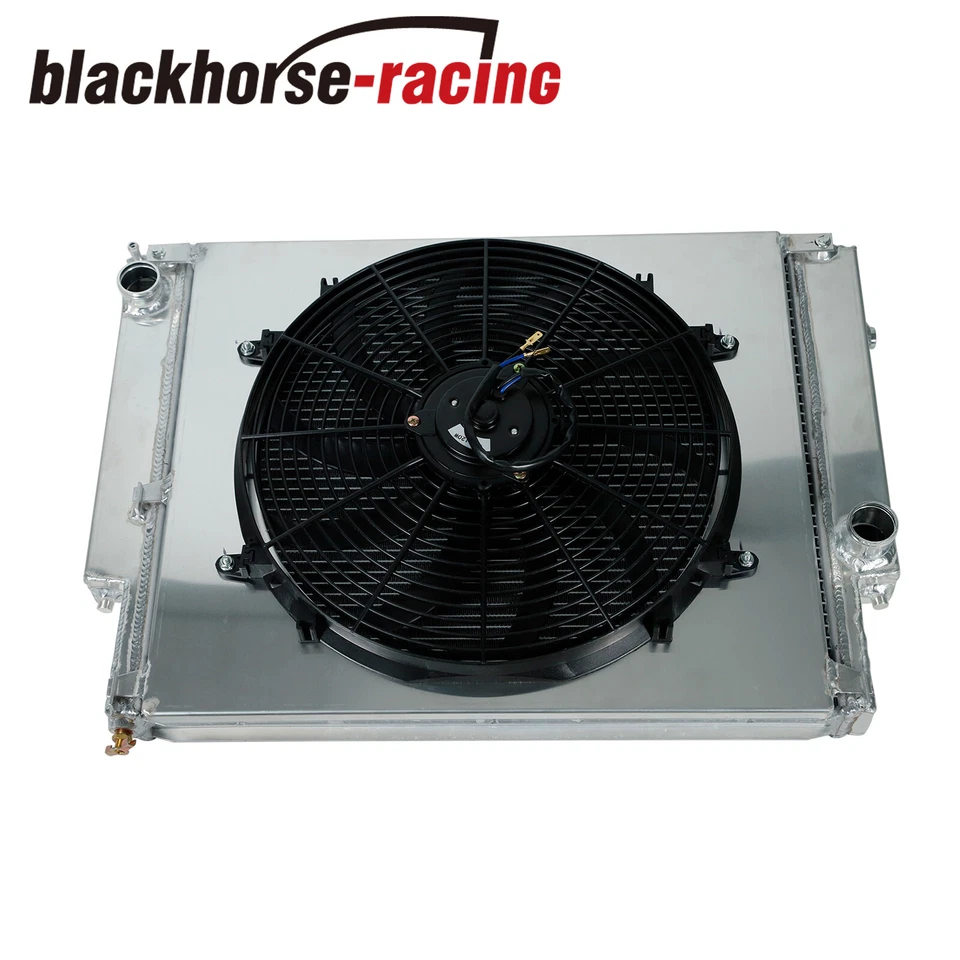 Radiador de aluminio de 2 filas para BMW E36 323i 325i 328i MT 1992-1999 + ventilador de 16" + cubierta Foto 3 de 4