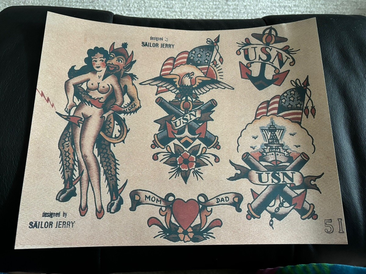 5I Designed By Sailor Jerry Tattoo flash art sheet (lot #193