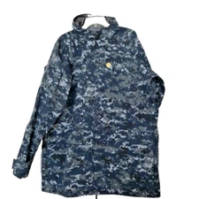 Tennessee Navy heavy rain Parka hooded full zip Large Long blue gray camo nylon