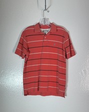 Nautica Men's Polo Short Sleeve True Deck Shirt Cotton Logo Salmon Striped S