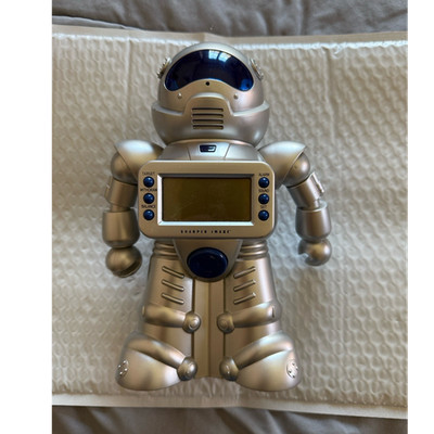 Sharper Image Electronic Interactive Robot Toy Silver Screen Blue Visor