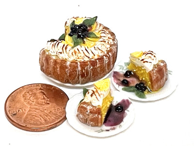 JANET UYETAKE on plates DOLLHOUSE MINIATURE LEMON CAKE WITH 2 SLICES