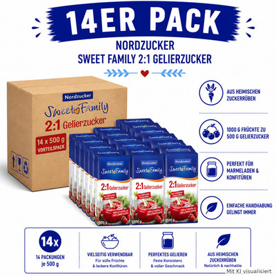 Sweet Family Gelierzucker 2:1 perfekt für Marmelade & Fruchtaufstriche 14 x 500g