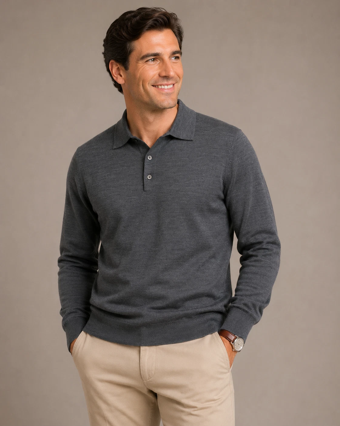 Brooks Brothers Mens Merino Wool Knit Polo Pullover Sweater Dark Gray L $128