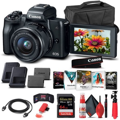 Canon EOS M50 Mirrorless Camera W/ 15-45mm Lens Black 2680C011  - Basic Bundle