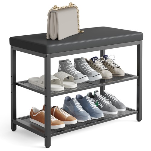 MONDEER 3-Tier Shoe Bench with Padded Cushion Seat Shoe Organizer Storage Shelf - Picture 7 of 7