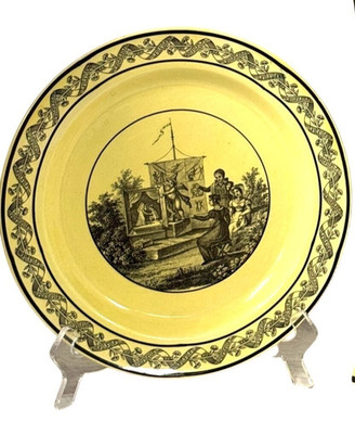 Mottahedeh Creil Panorama Transferware Scenes Yellow Porcelain Plate