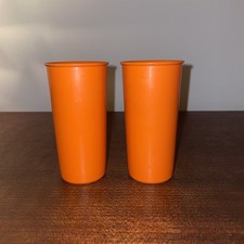 2 x Vintage Tupperware Stapelbecher 11 cm hoch x 5,5 cm quer kleine orange 