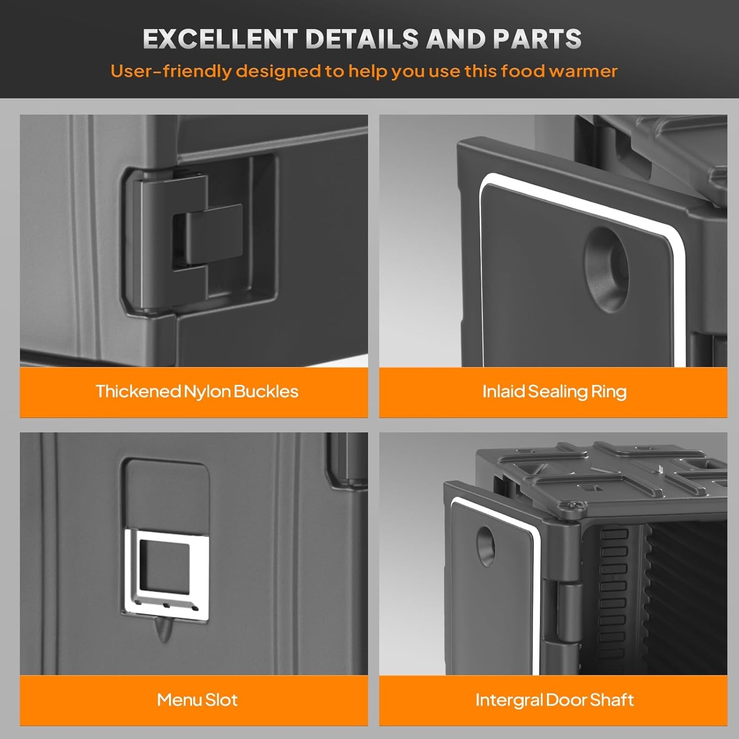 82 QT Insulated Food Pan Carrier for 5 Full-Size Pan with Wheels Double Buckles