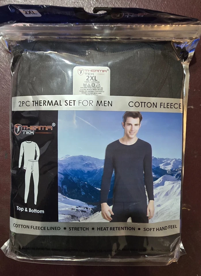 Juego de 2 piezas de vellón de algodón térmico para hombre 2XL 100 % algodón superior e inferior clima frío Foto 2 de 4