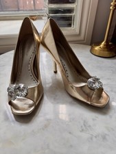 BCBG Silver Open-Toe Heels with Crystal Embellishment Size 8