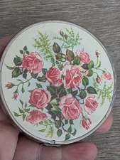 Irice West Germany Vintage Ladies Floral Compact In Chrome With Stand