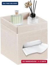 PU Leather Square Tissue Box Cover Storage Tray Modern Desk Bathroom Organizer