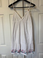 Vintage Roxy White Embroidered Cotton Mini Sundress Size XL