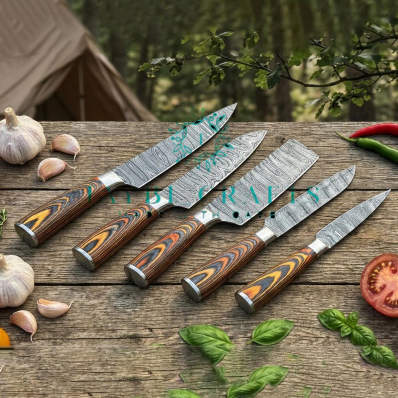 Hand Forged Damascus Steel Chef Set, Handmade Kitchen knife 5 PCS Set, BBQ Chef
Opens in a new windo