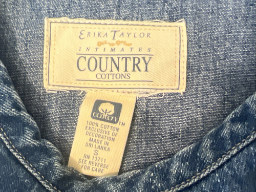 Cottagecore Denim Dress Jumper Sz S Embroidered Erika Taylor Country Vtg 80s 90s - Picture 11 of 12