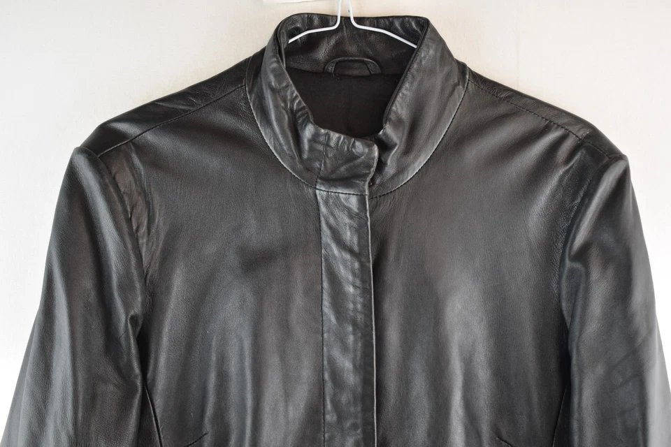 TOPSHOP Black Leather Long Coat size Uk 14 Womens Button Up Casual Outdoors - Image 2 of 4