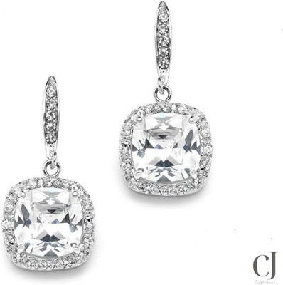2.8 TCW Cushion Cut Halo Moissanite Wedding Earring Solid 14K White Gold For Her