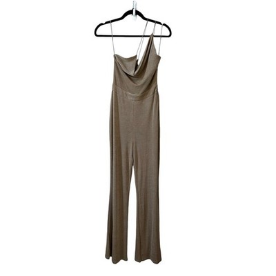 Misha Womens Noelene Jumpsuit Wide Leg Sleeveless Khaki Size 4 Baddie Party Glam