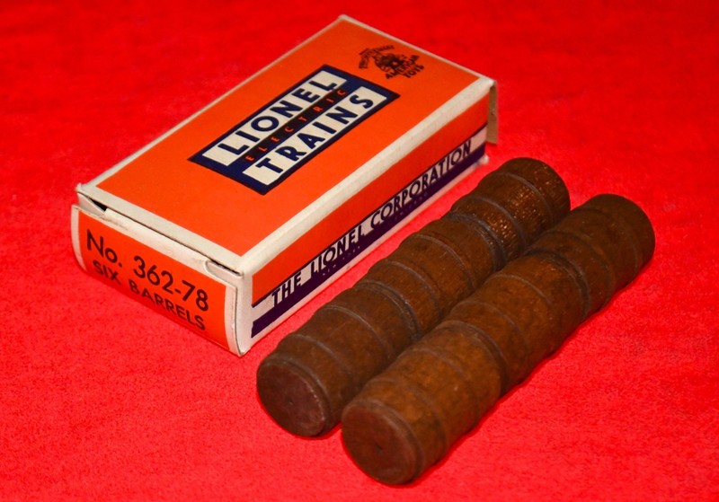 LIONEL 362-78 SET OF SIX BARRELS IN LATE BRICK OB - POSTWAR - NO RESERVE