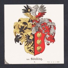 19.Jh. von Schelking Wappen Heraldik coat of arms heraldry Lithographie