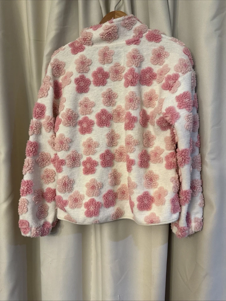 Куртка на молнии для девочек Lucky Brand L 14/16 розовый белый дизайн с поднятым цветком - Изображение 3 из 4