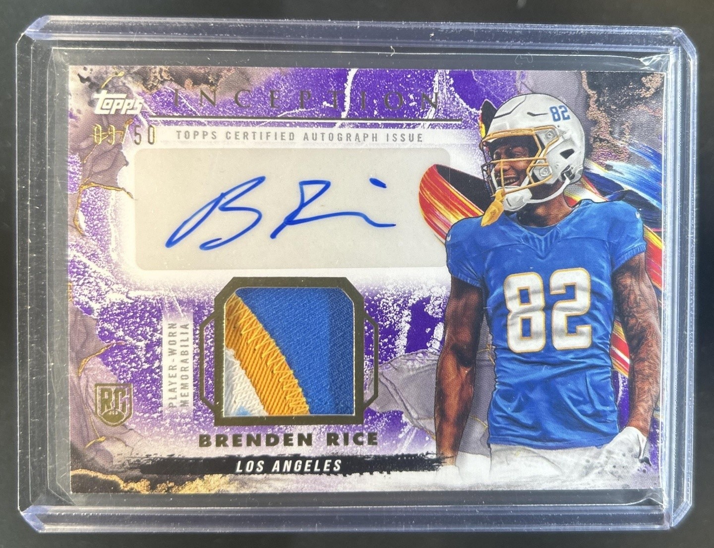 Brenden Rice Topps Inception Provenance Patch Autographs #PPABRI Purple