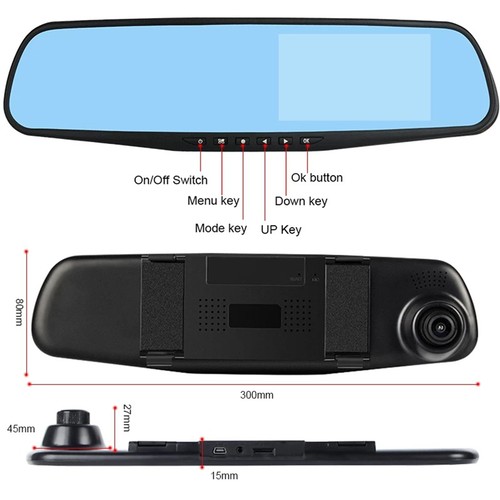 1080P 4.3" Driving Recorder Car Rearview Mirror Dual Lens Dash Camera Video p - Picture 4 of 12