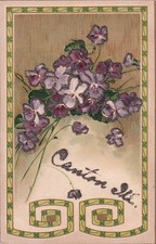 Canton Illinois IL Violet Flower Greetings Art Nouveau Shamrocks Postcard D55