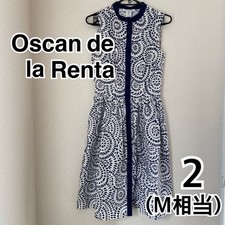 Oscar de la Renta White Navy Dress Size M - Slight Yellowing