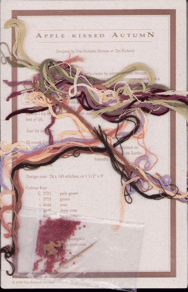 Cross Stitch Autumn Orchard Shepherds Bush Apples w/ Beads & Threads RARE OOP - Image 4 of 4