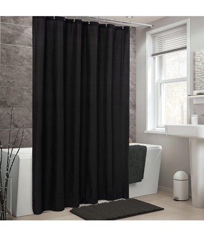 ALYVIA SPRING Waterproof Fabric Shower Curtain Liner with 3 Magnets Black - Picture 2 of 7