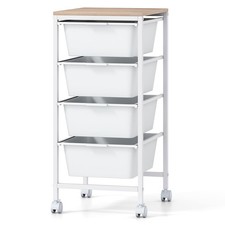 Giantex Rolling Storage Cart with 4 Drawers, Utility Cart w/Wooden Tabletop, ...