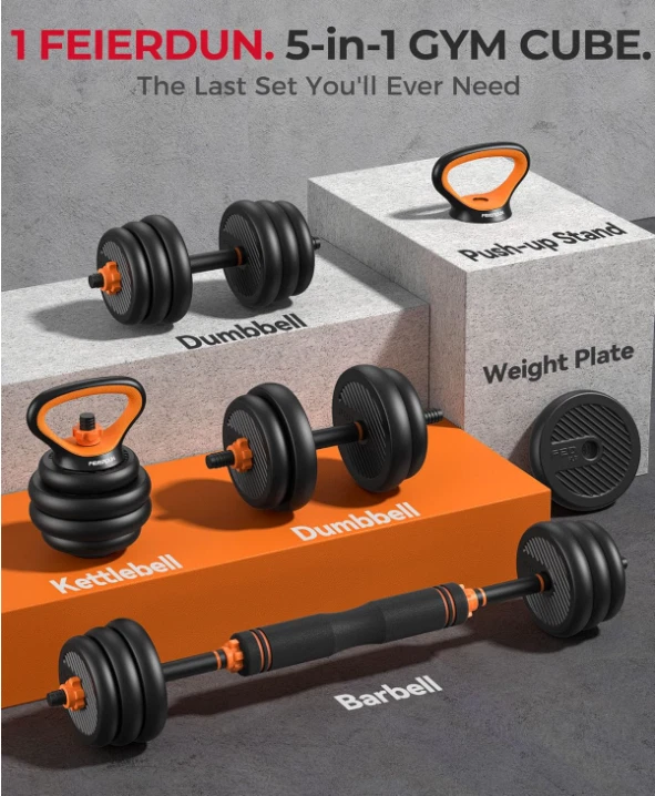 Mancuernas ajustables 5 en 1 con barra, kettlebell y pesas para gimnasio en casa - Image 2 of 4